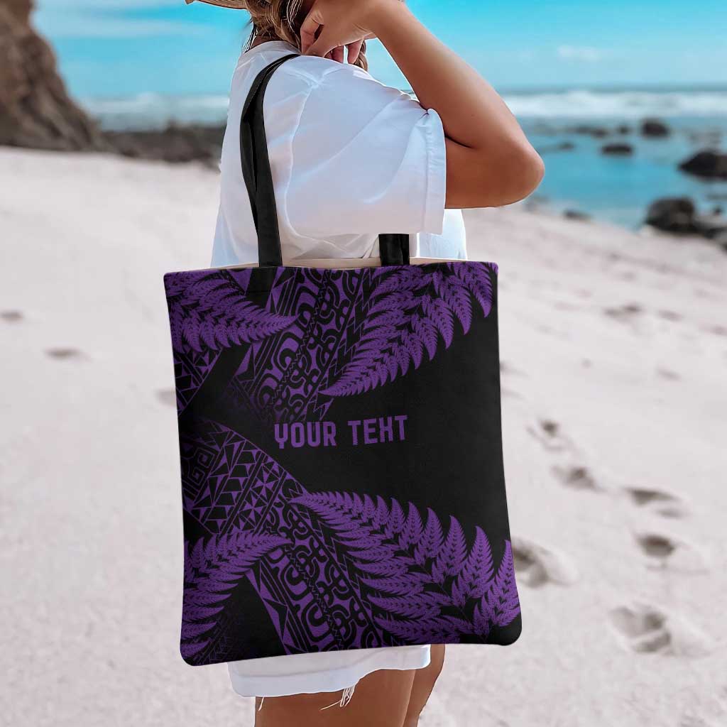 New Zealand Rugby Pacific Personalised Tote Bag All Purple Maori Pasifika Fern Pattern - Aussie Hoodie
