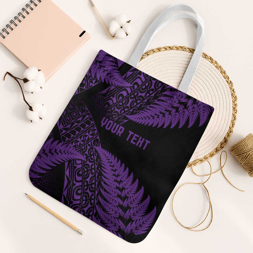 New Zealand Rugby Pacific Personalised Tote Bag All Purple Maori Pasifika Fern Pattern - Aussie Hoodie