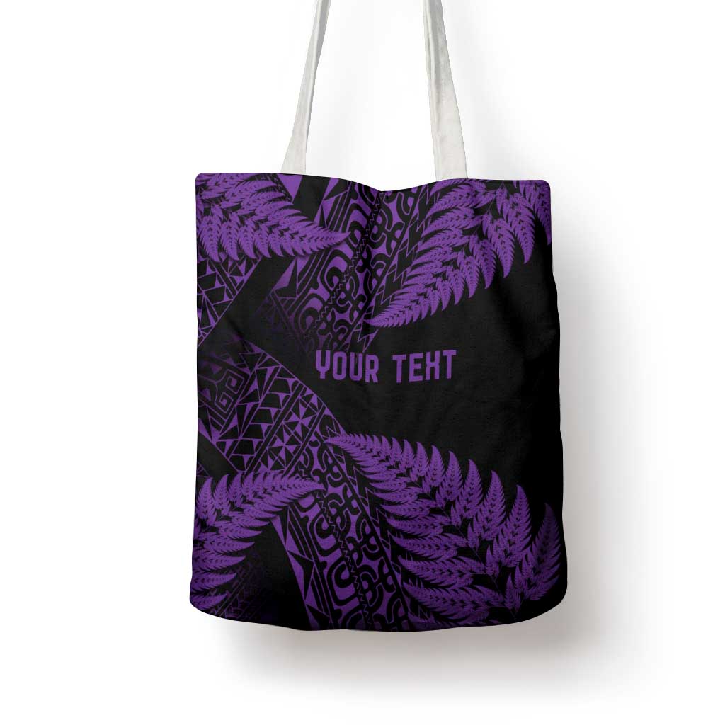 New Zealand Rugby Pacific Personalised Tote Bag All Purple Maori Pasifika Fern Pattern - Aussie Hoodie