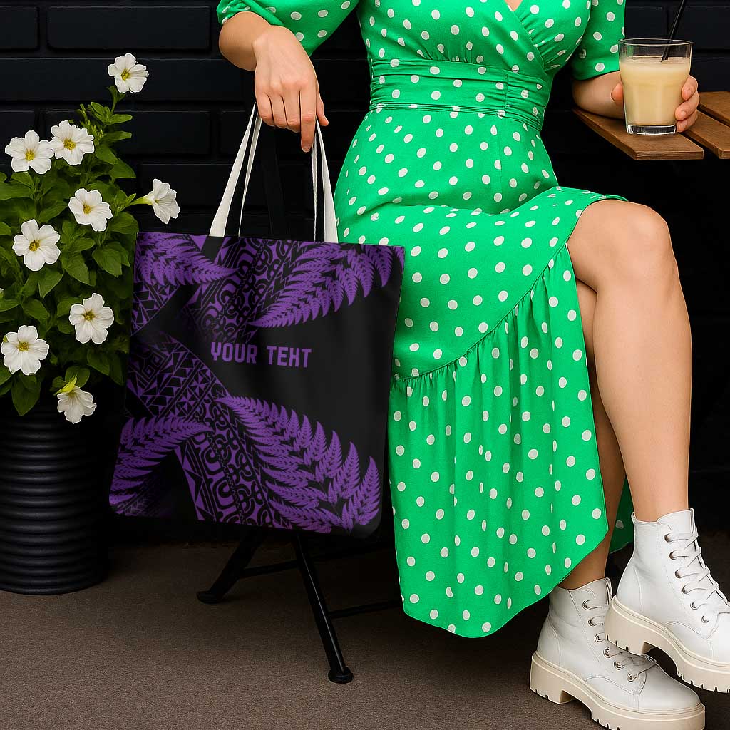 New Zealand Rugby Pacific Personalised Tote Bag All Purple Maori Pasifika Fern Pattern - Aussie Hoodie