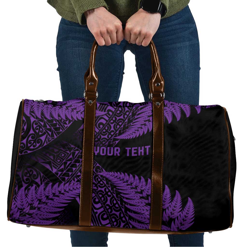 New Zealand Rugby Pacific Personalised Travel Bag All Purple Maori Pasifika Fern Pattern - Aussie Hoodie