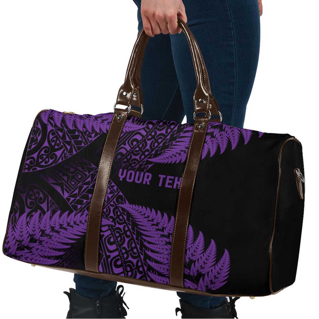 New Zealand Rugby Pacific Personalised Travel Bag All Purple Maori Pasifika Fern Pattern - Aussie Hoodie