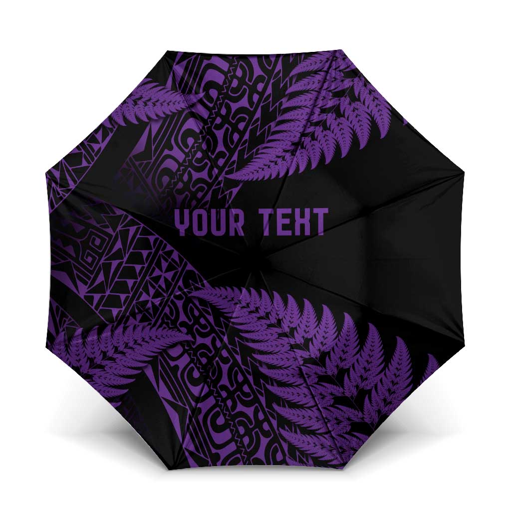 New Zealand Rugby Pacific Personalised Umbrella All Purple Maori Pasifika Fern Pattern - Aussie Hoodie