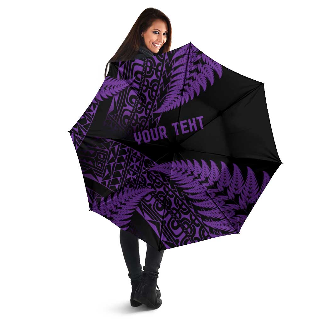 New Zealand Rugby Pacific Personalised Umbrella All Purple Maori Pasifika Fern Pattern - Aussie Hoodie