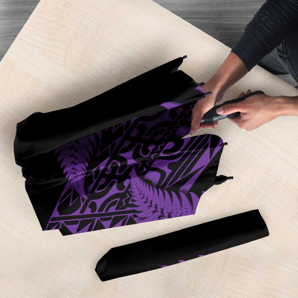 New Zealand Rugby Pacific Personalised Umbrella All Purple Maori Pasifika Fern Pattern - Aussie Hoodie