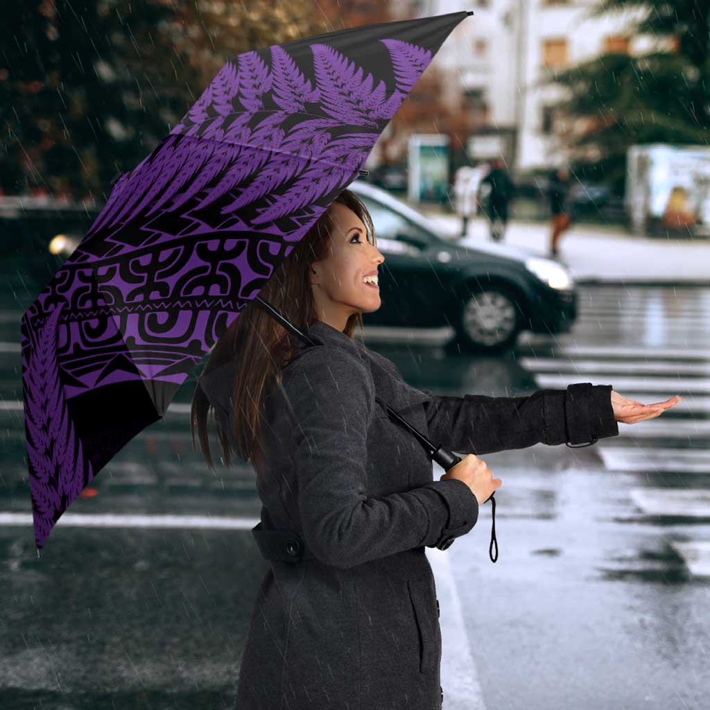 New Zealand Rugby Pacific Personalised Umbrella All Purple Maori Pasifika Fern Pattern - Aussie Hoodie