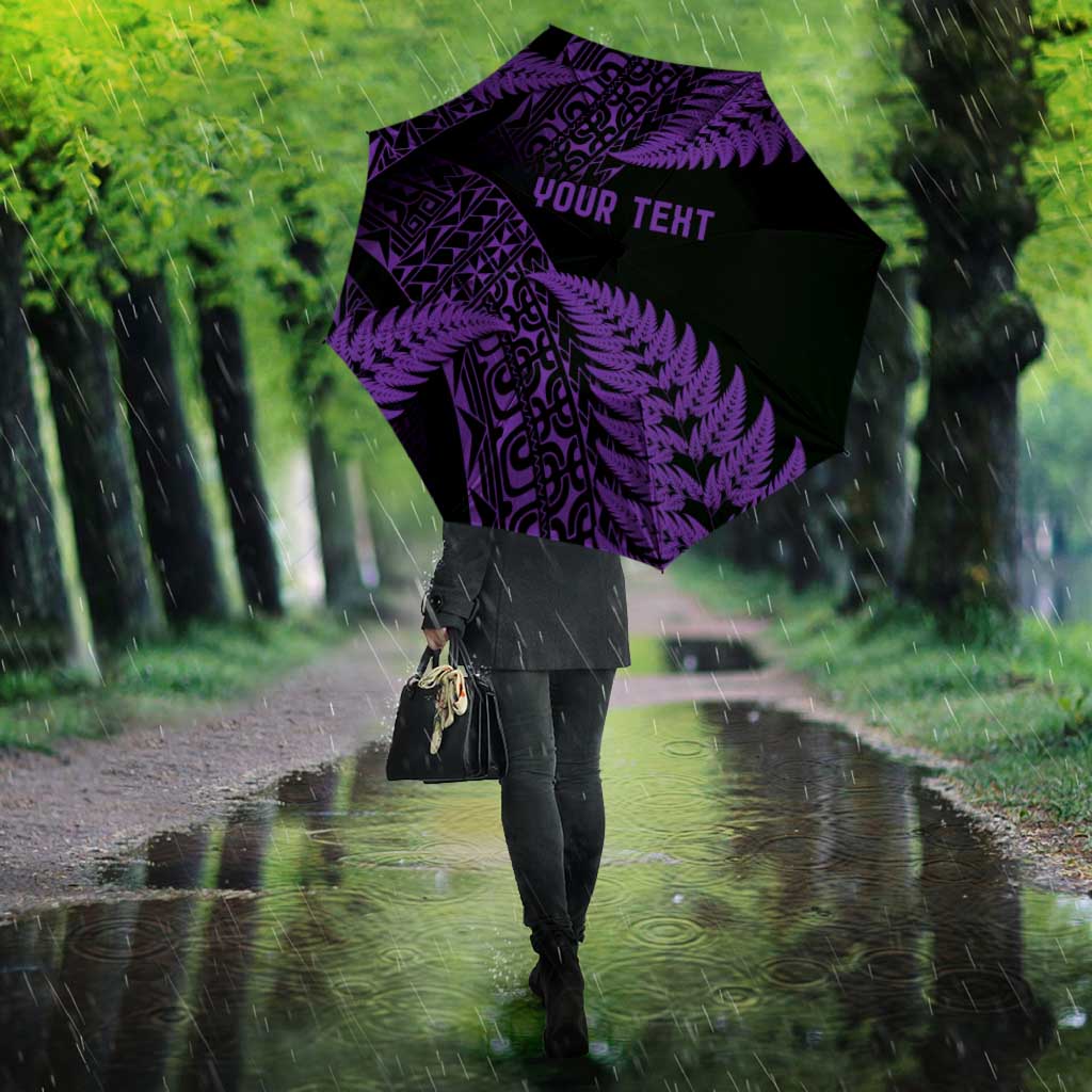 New Zealand Rugby Pacific Personalised Umbrella All Purple Maori Pasifika Fern Pattern - Aussie Hoodie