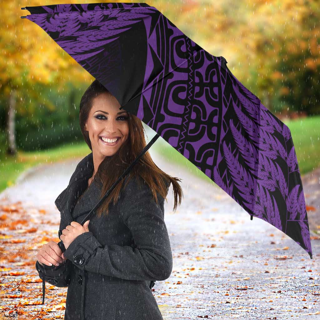 New Zealand Rugby Pacific Personalised Umbrella All Purple Maori Pasifika Fern Pattern - Aussie Hoodie