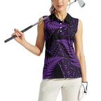 New Zealand Rugby Pacific Personalised Women Sleeveless Polo Shirt All Purple Maori Pasifika Fern Pattern