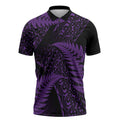 New Zealand Rugby Pacific Personalised Zipper Polo Shirt All Purple Maori Pasifika Fern Pattern - Aussie Hoodie