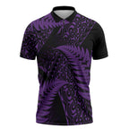 New Zealand Rugby Pacific Personalised Zipper Polo Shirt All Purple Maori Pasifika Fern Pattern - Aussie Hoodie