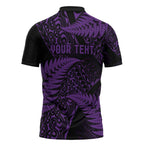 New Zealand Rugby Pacific Personalised Zipper Polo Shirt All Purple Maori Pasifika Fern Pattern - Aussie Hoodie