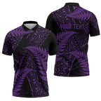 New Zealand Rugby Pacific Personalised Zipper Polo Shirt All Purple Maori Pasifika Fern Pattern - Aussie Hoodie