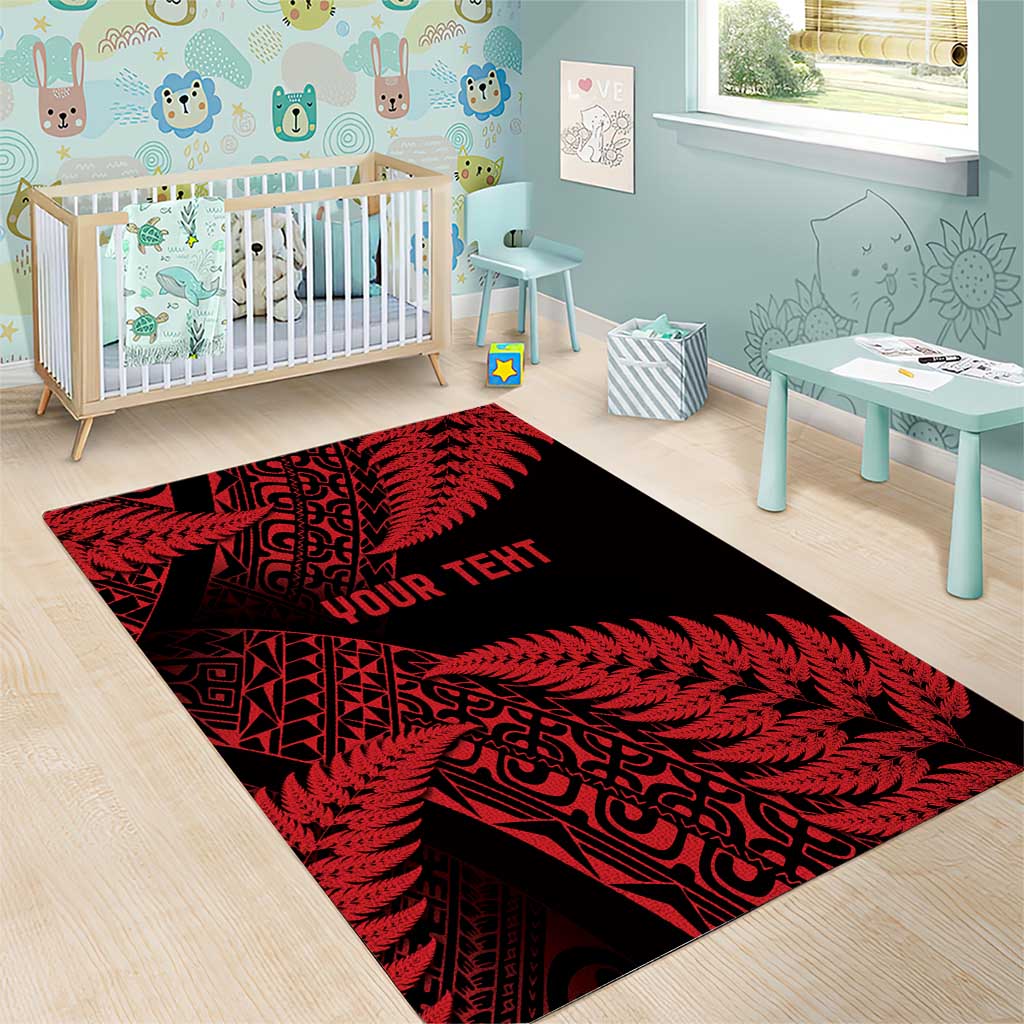 New Zealand Rugby Pacific Personalised Area Rug All Red Maori Pasifika Fern Pattern