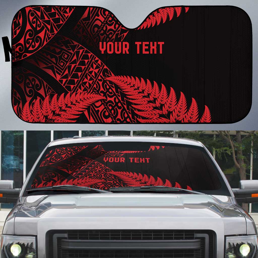 New Zealand Rugby Pacific Personalised Auto Sun Shade All Red Maori Pasifika Fern Pattern - Aussie Hoodie