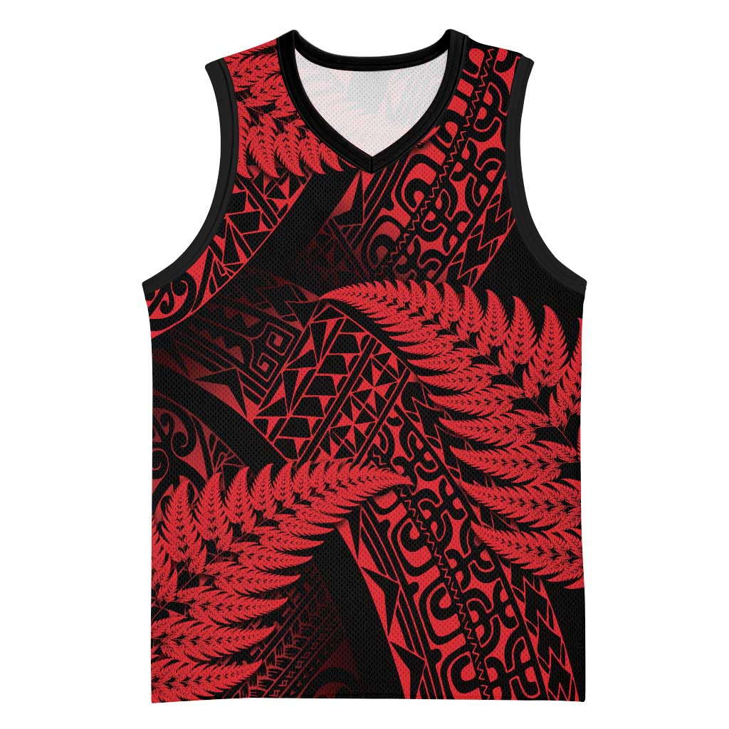 New Zealand Rugby Pacific Personalised Basketball Jersey All Red Maori Pasifika Fern Pattern - Aussie Hoodie