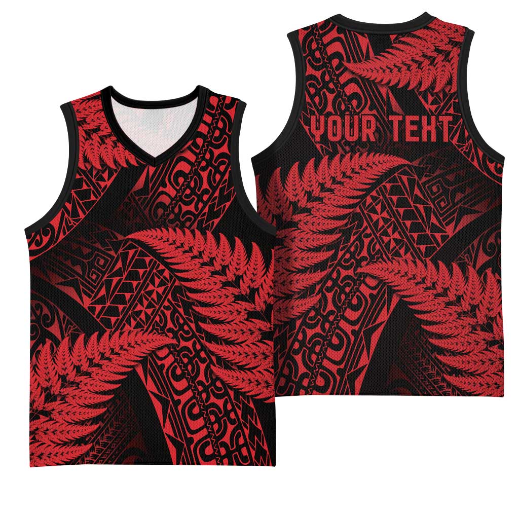 New Zealand Rugby Pacific Personalised Basketball Jersey All Red Maori Pasifika Fern Pattern - Aussie Hoodie