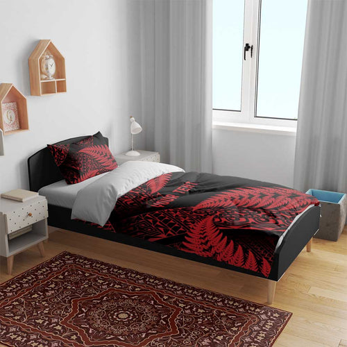 New Zealand Rugby Pacific Personalised Bedding Set All Red Maori Pasifika Fern Pattern