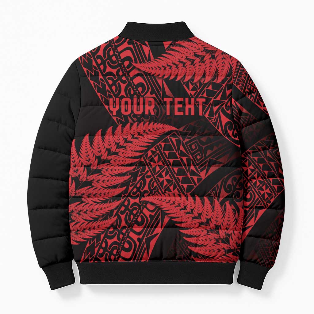 New Zealand Rugby Pacific Personalised Bomber Puffer Jacket All Red Maori Pasifika Fern Pattern - Aussie Hoodie