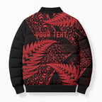 New Zealand Rugby Pacific Personalised Bomber Puffer Jacket All Red Maori Pasifika Fern Pattern - Aussie Hoodie