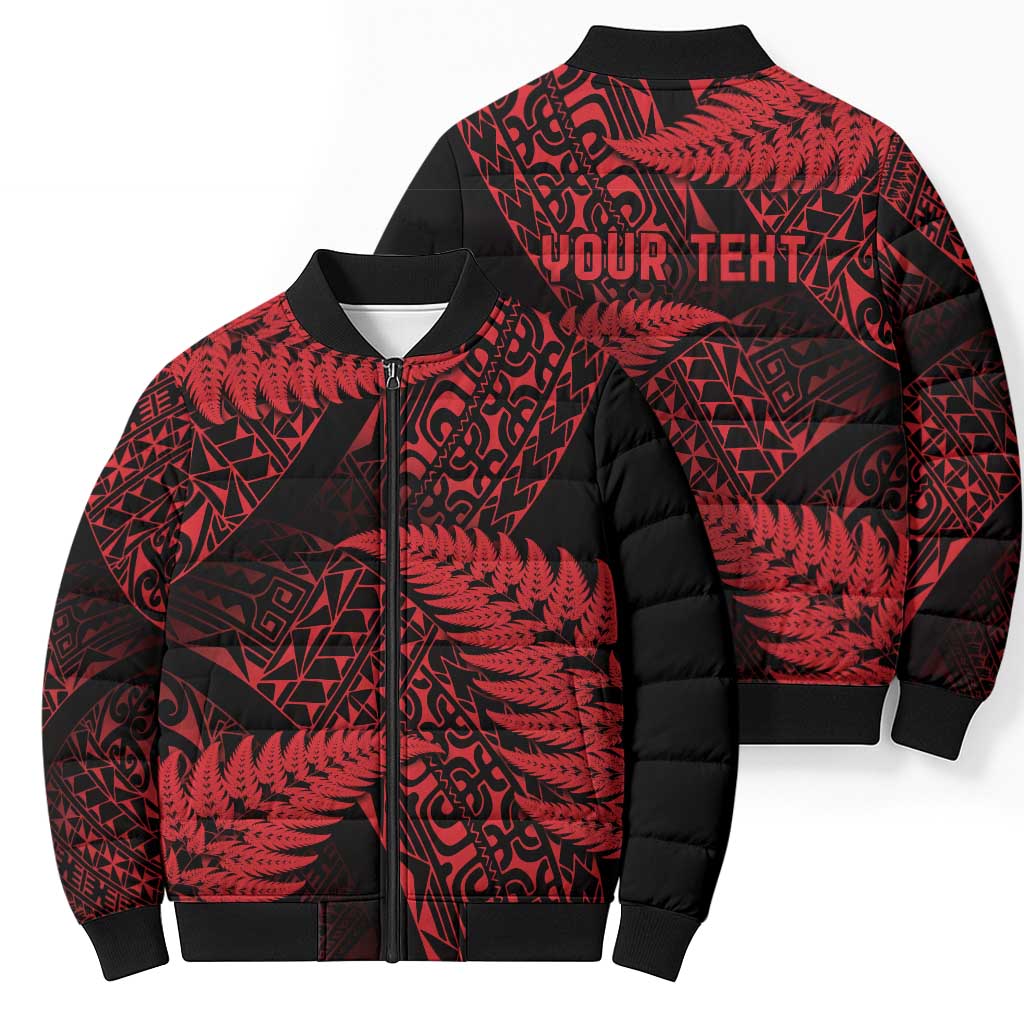 New Zealand Rugby Pacific Personalised Bomber Puffer Jacket All Red Maori Pasifika Fern Pattern - Aussie Hoodie