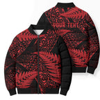 New Zealand Rugby Pacific Personalised Bomber Puffer Jacket All Red Maori Pasifika Fern Pattern - Aussie Hoodie