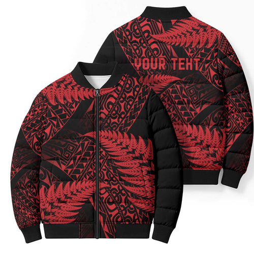 New Zealand Rugby Pacific Personalised Bomber Puffer Jacket All Red Maori Pasifika Fern Pattern - Aussie Hoodie