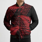 New Zealand Rugby Pacific Personalised Bomber Puffer Jacket All Red Maori Pasifika Fern Pattern - Aussie Hoodie