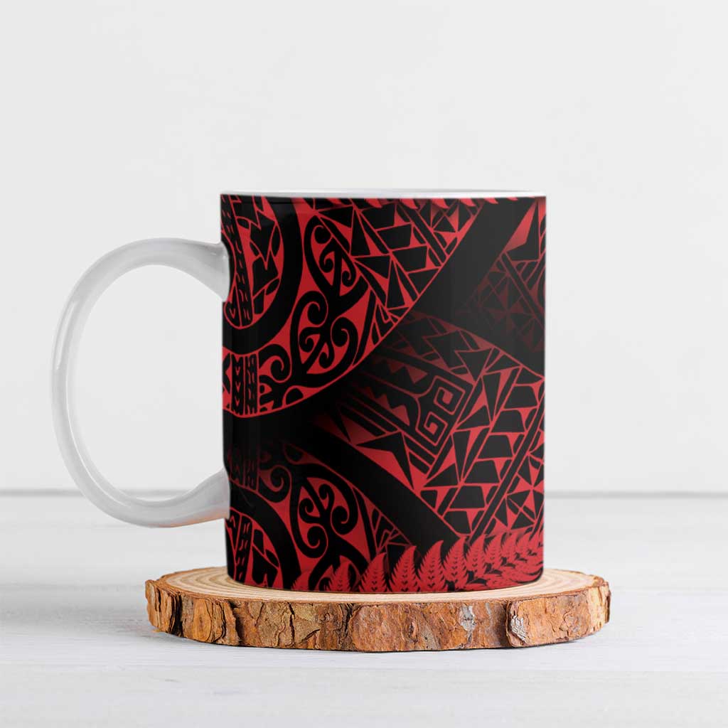 New Zealand Rugby Pacific Personalised Ceramic Mug All Red Maori Pasifika Fern Pattern - Aussie Hoodie