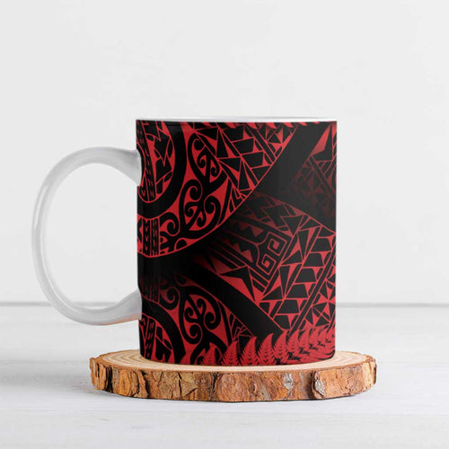 New Zealand Rugby Pacific Personalised Ceramic Mug All Red Maori Pasifika Fern Pattern - Aussie Hoodie
