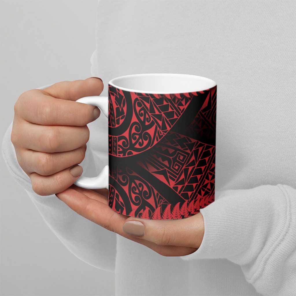 New Zealand Rugby Pacific Personalised Ceramic Mug All Red Maori Pasifika Fern Pattern - Aussie Hoodie