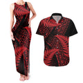 New Zealand Rugby Pacific Personalised Couples Matching Tank Maxi Dress and Hawaiian Shirt All Red Maori Pasifika Fern Pattern