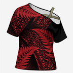 New Zealand Rugby Pacific Personalised Cross Shoulder Shirt All Red Maori Pasifika Fern Pattern - Aussie Hoodie