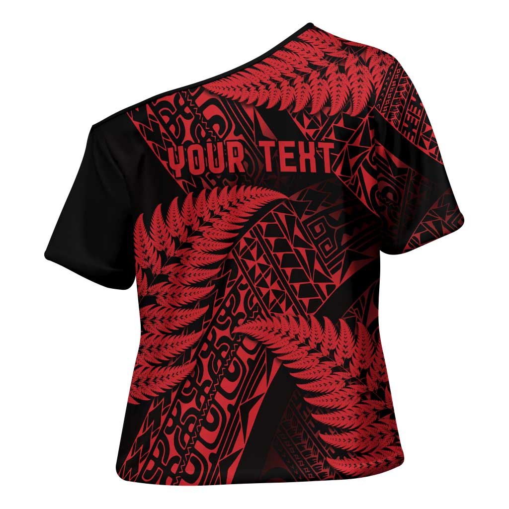 New Zealand Rugby Pacific Personalised Cross Shoulder Shirt All Red Maori Pasifika Fern Pattern - Aussie Hoodie
