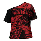 New Zealand Rugby Pacific Personalised Cross Shoulder Shirt All Red Maori Pasifika Fern Pattern - Aussie Hoodie