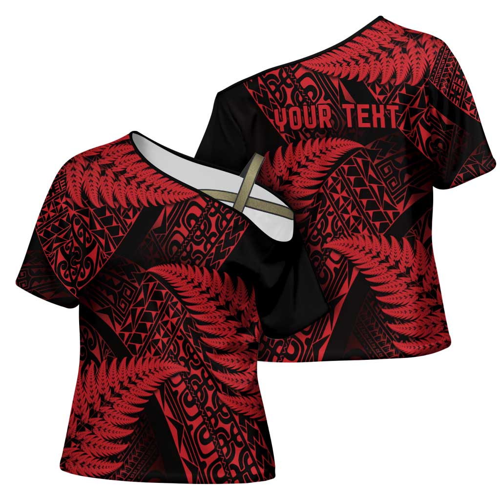 New Zealand Rugby Pacific Personalised Cross Shoulder Shirt All Red Maori Pasifika Fern Pattern - Aussie Hoodie