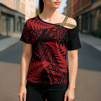 New Zealand Rugby Pacific Personalised Cross Shoulder Shirt All Red Maori Pasifika Fern Pattern - Aussie Hoodie