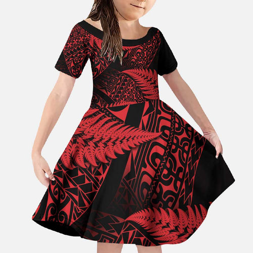 New Zealand Rugby Pacific Personalised Family Matching Long Sleeve Bodycon Dress and Hawaiian Shirt All Red Maori Pasifika Fern Pattern