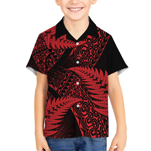 New Zealand Rugby Pacific Personalised Family Matching Long Sleeve Bodycon Dress and Hawaiian Shirt All Red Maori Pasifika Fern Pattern