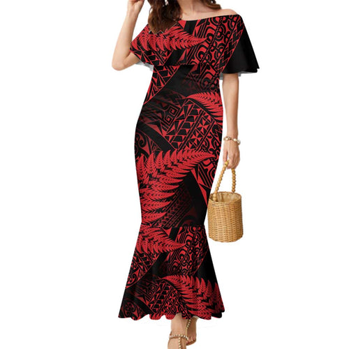New Zealand Rugby Pacific Personalised Family Matching Mermaid Dress and Hawaiian Shirt All Red Maori Pasifika Fern Pattern