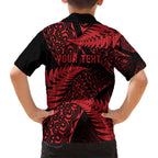 New Zealand Rugby Pacific Personalised Family Matching Off Shoulder Short Dress and Hawaiian Shirt All Red Maori Pasifika Fern Pattern