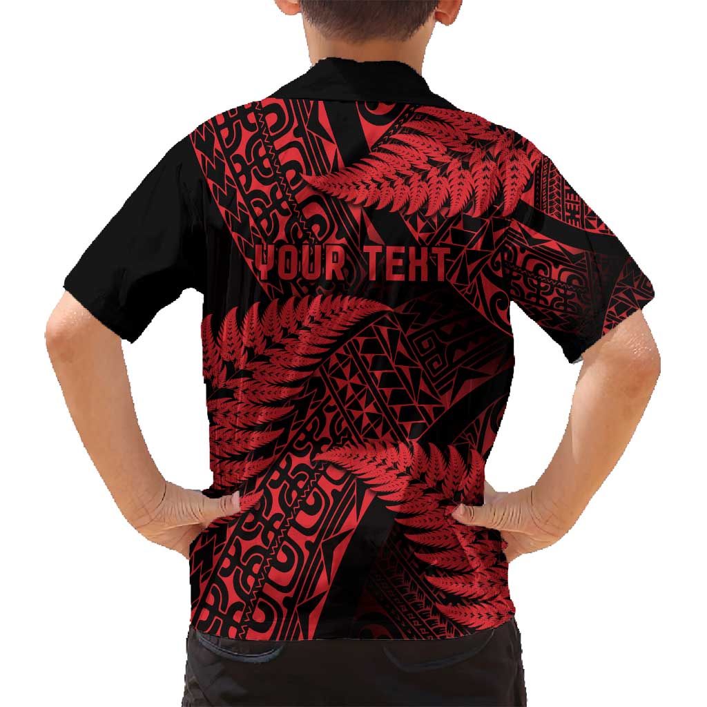 New Zealand Rugby Pacific Personalised Family Matching Off Shoulder Short Dress and Hawaiian Shirt All Red Maori Pasifika Fern Pattern