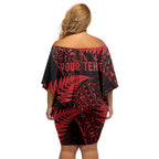 New Zealand Rugby Pacific Personalised Family Matching Off Shoulder Short Dress and Hawaiian Shirt All Red Maori Pasifika Fern Pattern