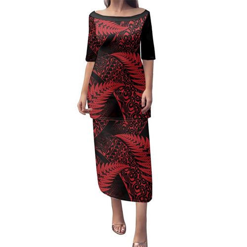 New Zealand Rugby Pacific Personalised Family Matching Puletasi and Hawaiian Shirt All Red Maori Pasifika Fern Pattern
