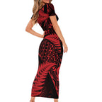 New Zealand Rugby Pacific Personalised Family Matching Short Sleeve Bodycon Dress and Hawaiian Shirt All Red Maori Pasifika Fern Pattern