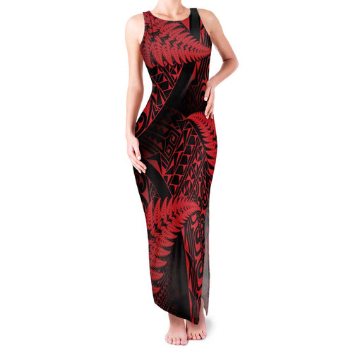 New Zealand Rugby Pacific Personalised Family Matching Tank Maxi Dress and Hawaiian Shirt All Red Maori Pasifika Fern Pattern
