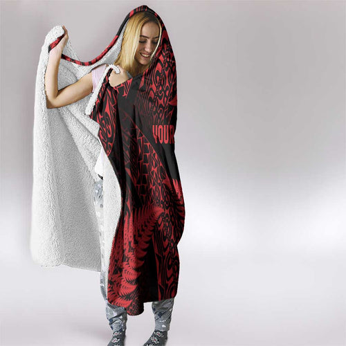New Zealand Rugby Pacific Personalised Hooded Blanket All Red Maori Pasifika Fern Pattern