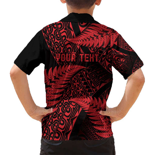 New Zealand Rugby Pacific Personalised Kid Hawaiian Shirt All Red Maori Pasifika Fern Pattern