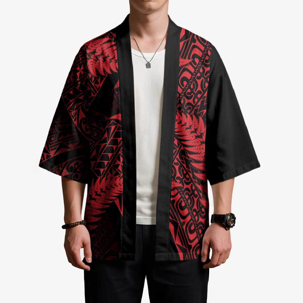 New Zealand Rugby Pacific Personalised Kimono All Red Maori Pasifika Fern Pattern - Aussie Hoodie