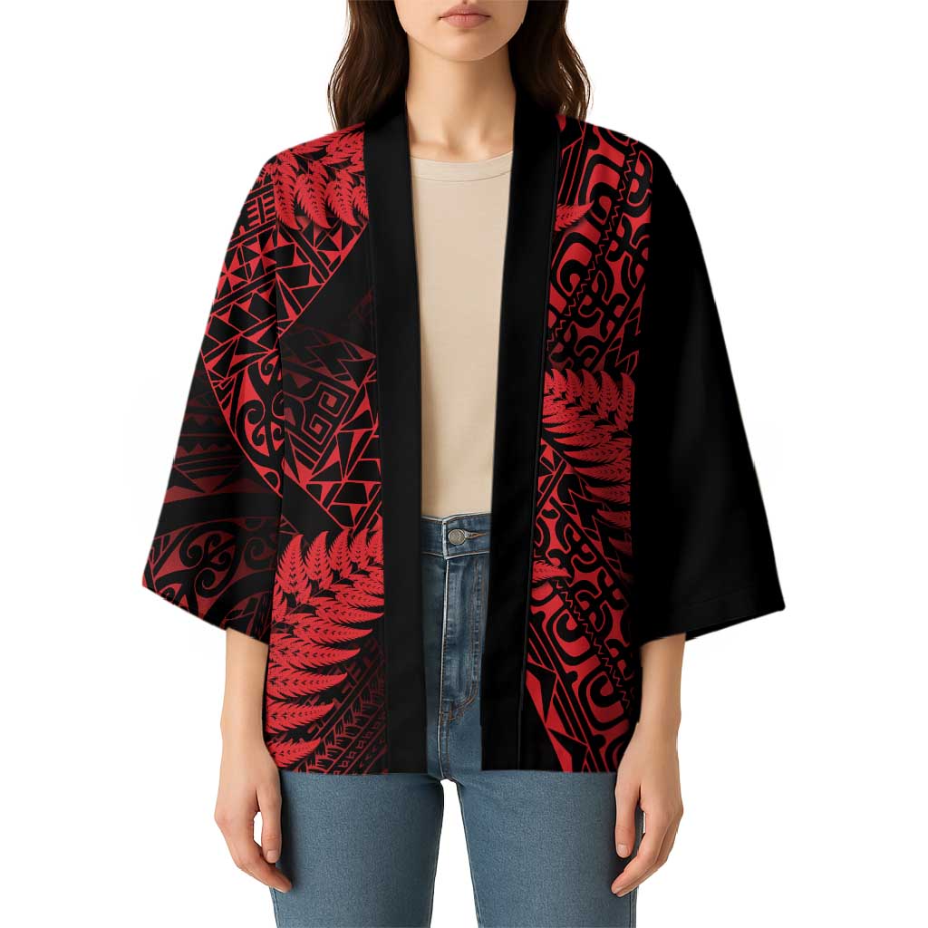 New Zealand Rugby Pacific Personalised Kimono All Red Maori Pasifika Fern Pattern - Aussie Hoodie